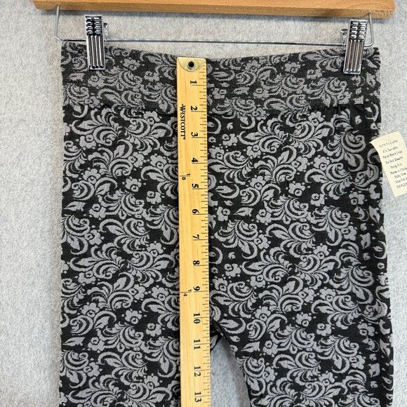 Black Gray Floral Patterned Womens Leggings OS One Size Stretch Tights Baselayer - Picture 7 of 13